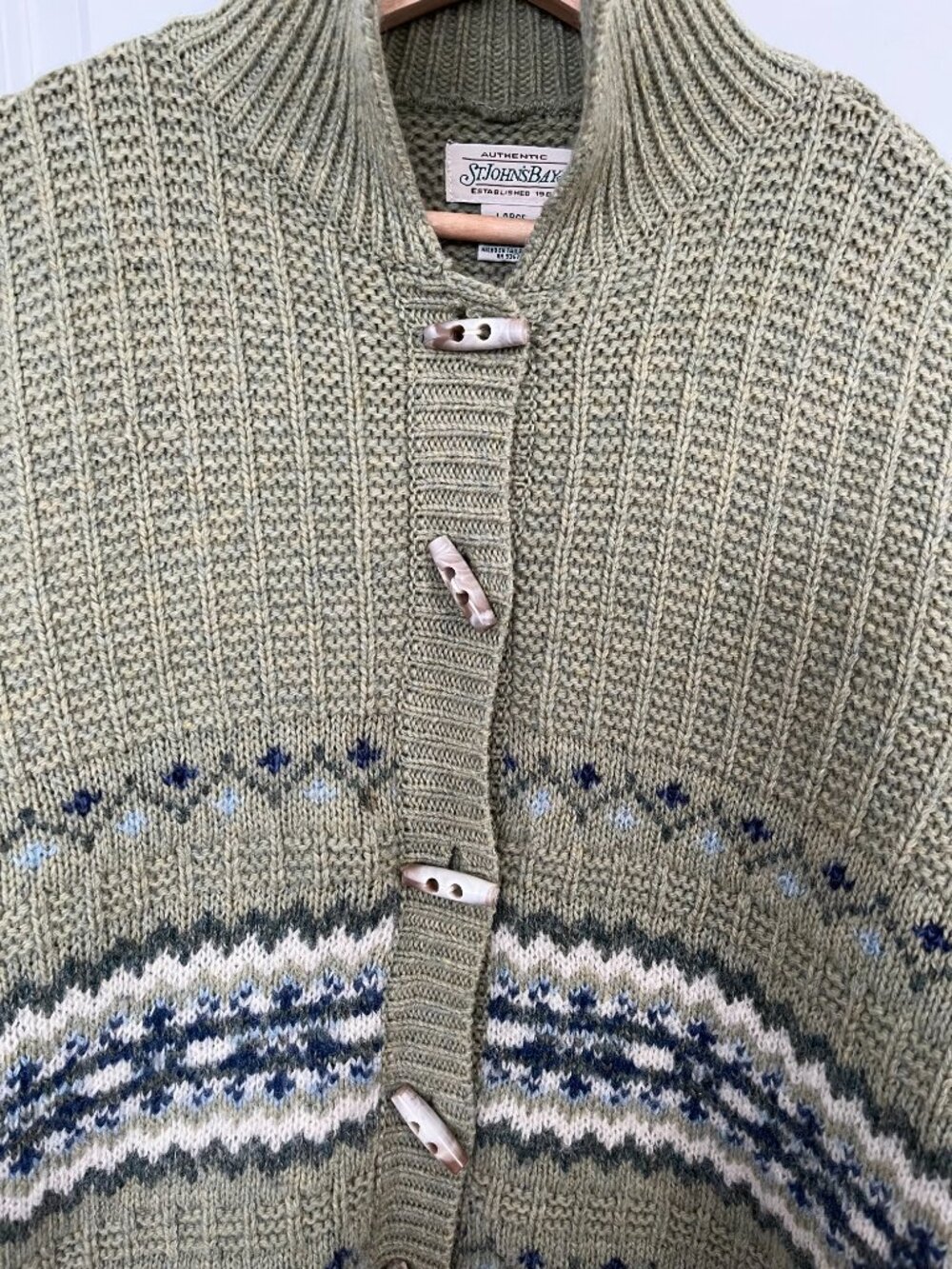 Women's Vintage Fisherman Sweater, Olive Green, Size Large, 100% Wool - Picture 2 of 14